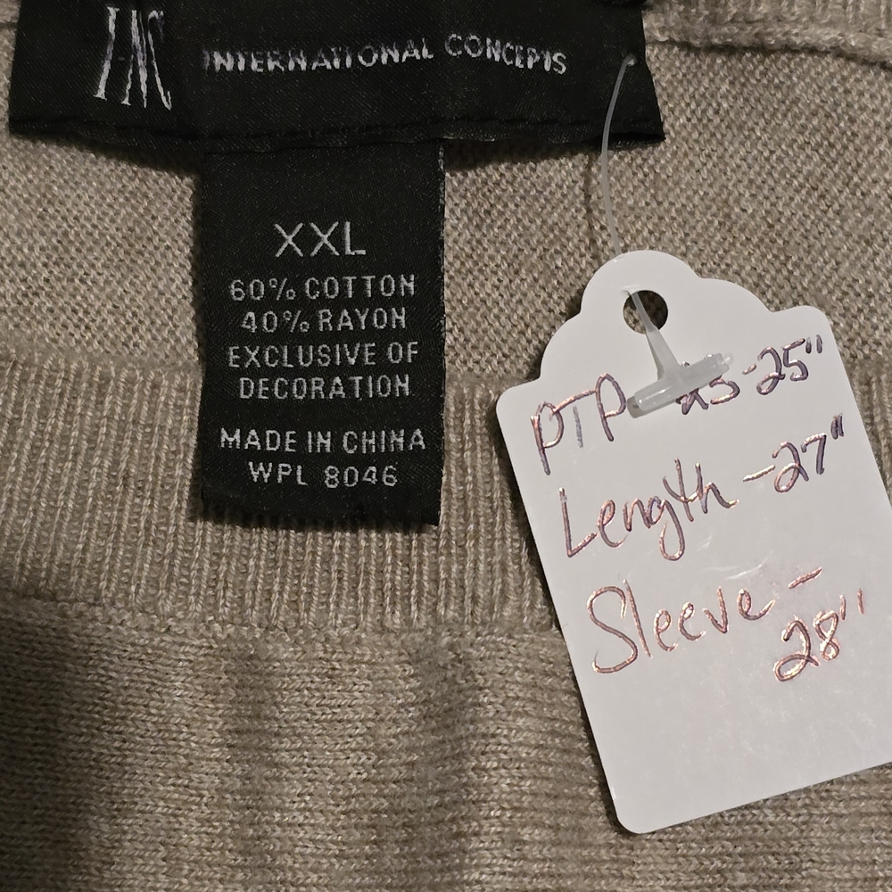 INC International Concepts Beige Sweater with Pink Floral Accents - Picture 7 of 9